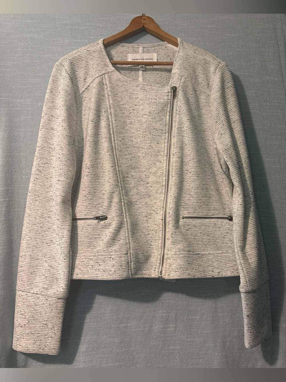 Cupcakes And Cashmere Moto Jacket Long Sleeve Zip Up Ivory Women’s Sz XL NWOT